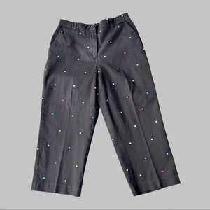 JM Collection Embroidered  Multicolor Polka Dot Capri Pants